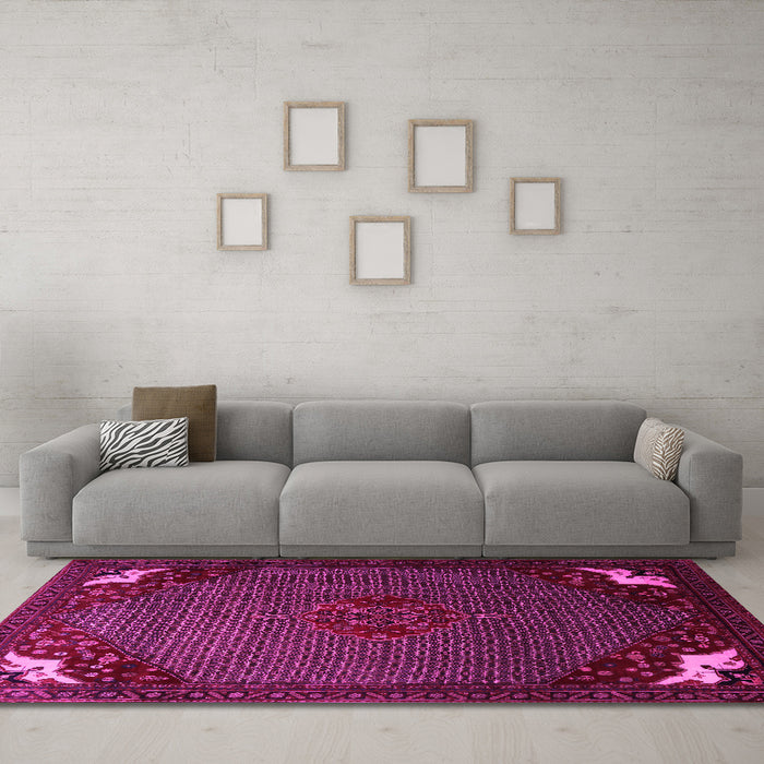 Machine Washable Persian Pink Traditional Rug in a Living Room, wshtr1964pnk