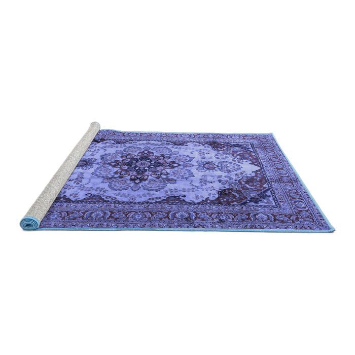 Sideview of Machine Washable Persian Blue Traditional Rug, wshtr1965blu