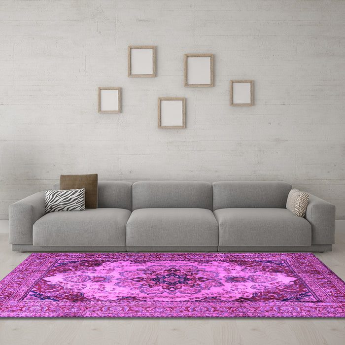 Machine Washable Persian Purple Traditional Area Rugs in a Living Room, wshtr1965pur