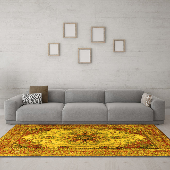Machine Washable Persian Yellow Traditional Rug in a Living Room, wshtr1965yw