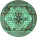 Round Machine Washable Persian Turquoise Traditional Area Rugs, wshtr1965turq