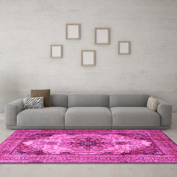 Machine Washable Persian Pink Traditional Rug in a Living Room, wshtr1965pnk