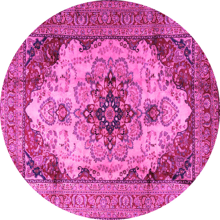 Round Machine Washable Persian Pink Traditional Rug, wshtr1965pnk