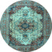 Round Machine Washable Persian Light Blue Traditional Rug, wshtr1965lblu