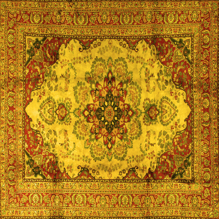 Square Machine Washable Persian Yellow Traditional Rug, wshtr1965yw