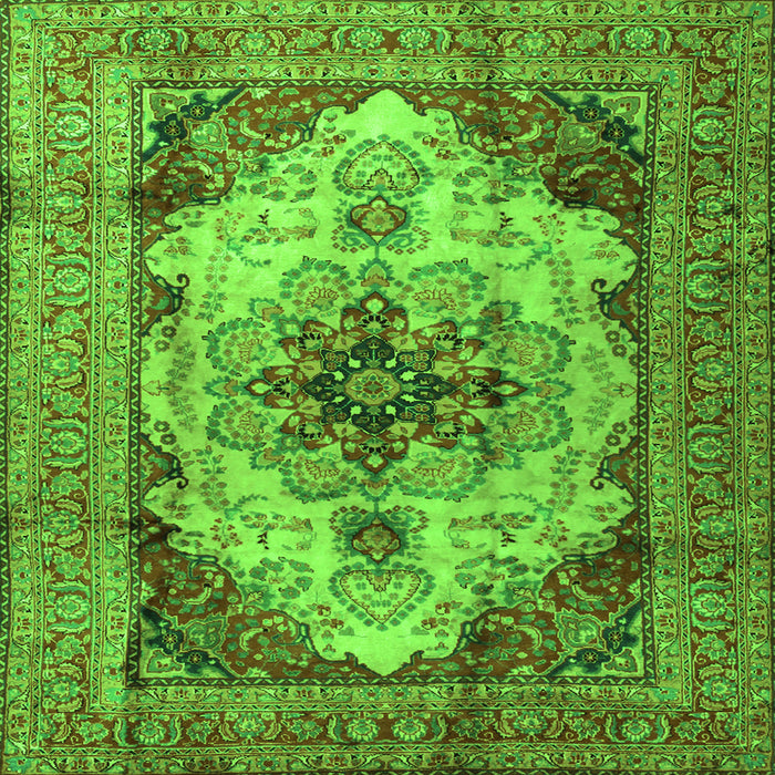 Round Machine Washable Persian Green Traditional Area Rugs, wshtr1965grn