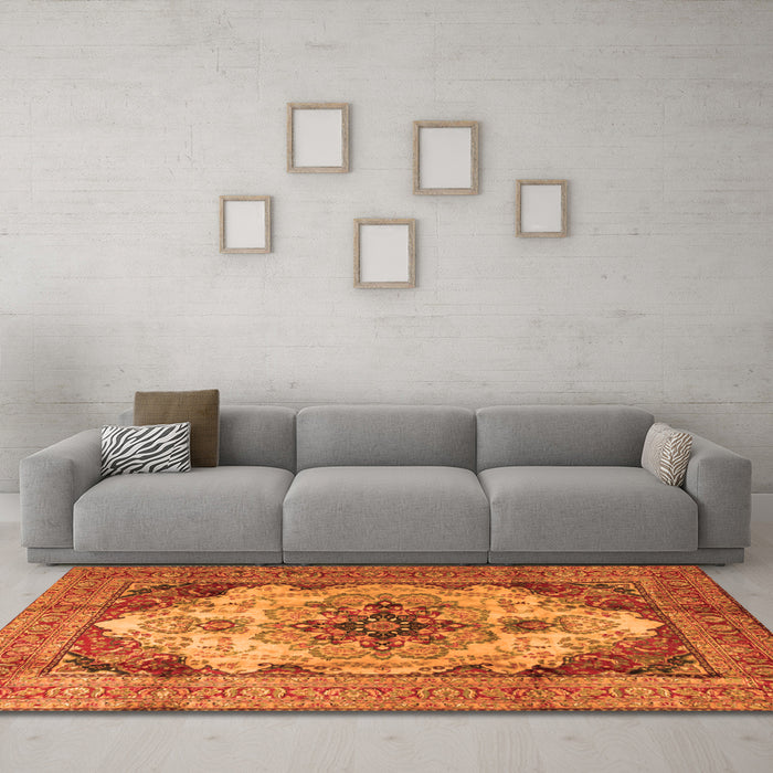 Machine Washable Persian Orange Traditional Area Rugs in a Living Room, wshtr1965org