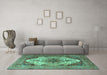 Machine Washable Persian Turquoise Traditional Area Rugs in a Living Room,, wshtr1965turq