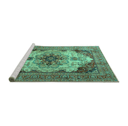 Sideview of Machine Washable Persian Turquoise Traditional Area Rugs, wshtr1965turq