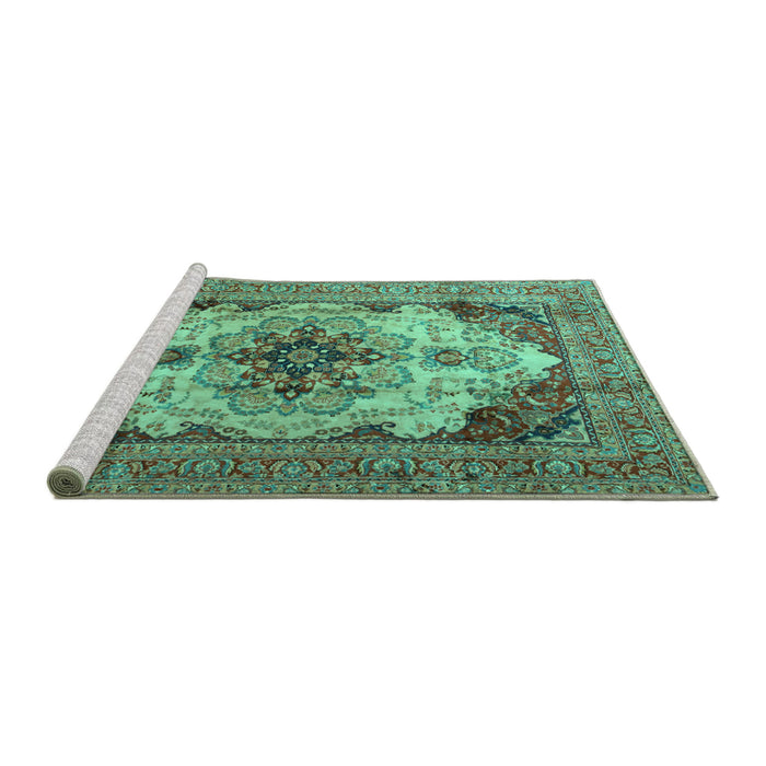 Sideview of Machine Washable Persian Turquoise Traditional Area Rugs, wshtr1965turq
