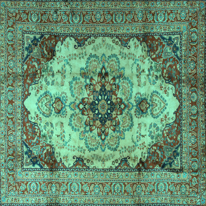 Square Machine Washable Persian Turquoise Traditional Area Rugs, wshtr1965turq