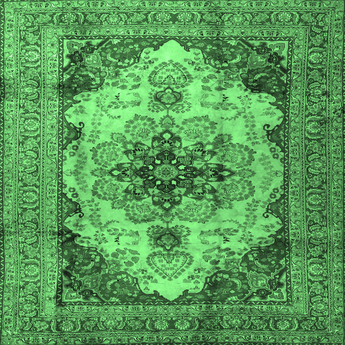Square Machine Washable Persian Emerald Green Traditional Area Rugs, wshtr1965emgrn