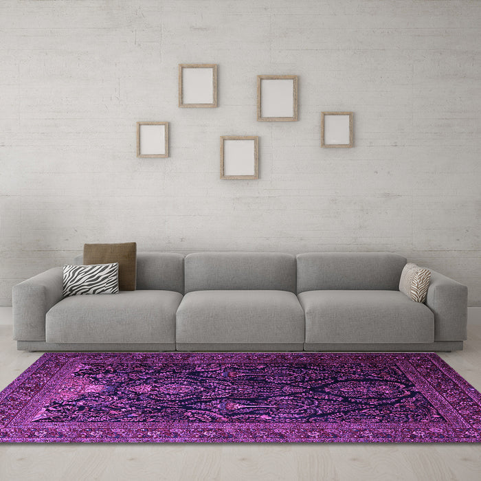 Machine Washable Persian Purple Traditional Area Rugs in a Living Room, wshtr1966pur