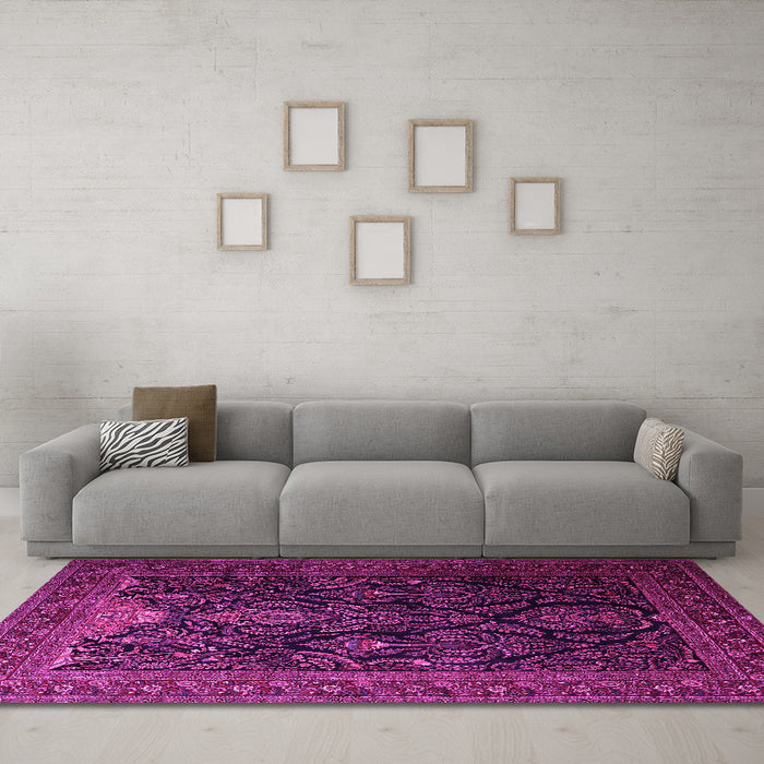 Machine Washable Persian Pink Traditional Rug in a Living Room, wshtr1966pnk