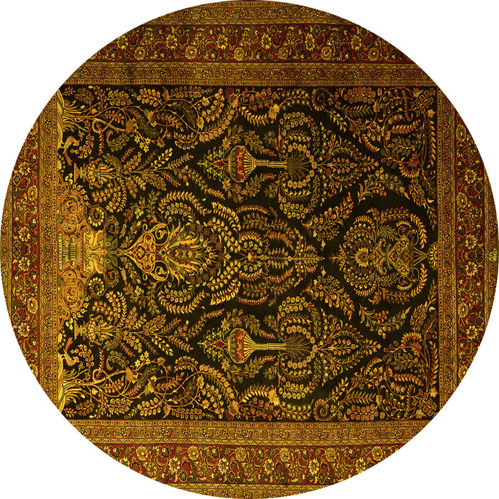 Round Persian Yellow Traditional Rug, tr1966yw