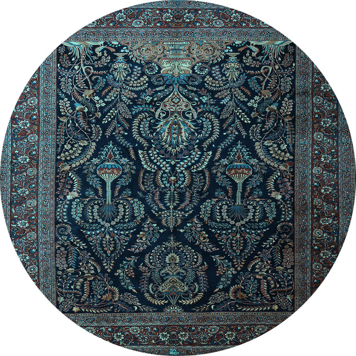 Round Machine Washable Persian Light Blue Traditional Rug, wshtr1966lblu