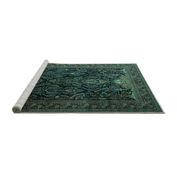 Sideview of Machine Washable Persian Turquoise Traditional Area Rugs, wshtr1966turq