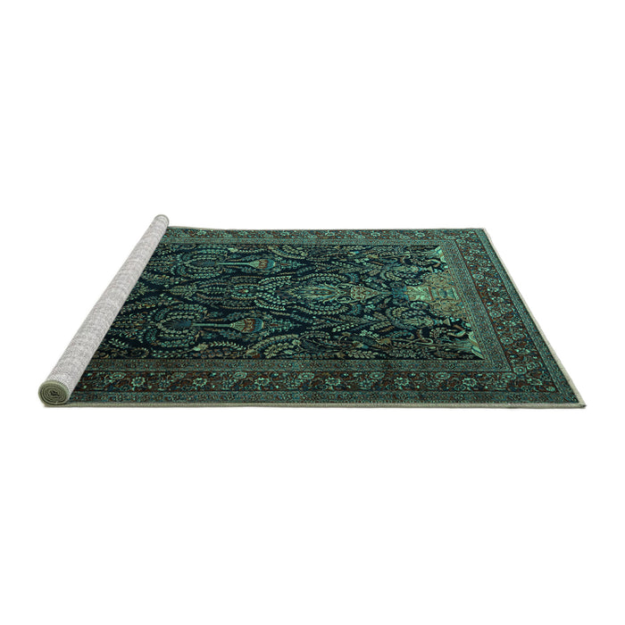 Sideview of Machine Washable Persian Turquoise Traditional Area Rugs, wshtr1966turq