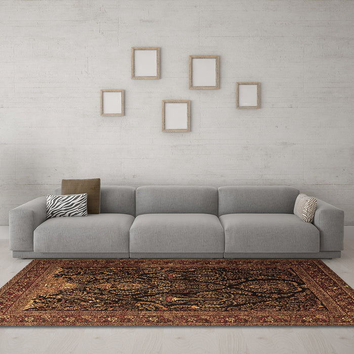 Machine Washable Persian Brown Traditional Rug in a Living Room,, wshtr1966brn