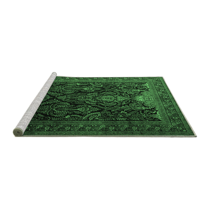 Sideview of Machine Washable Persian Emerald Green Traditional Area Rugs, wshtr1966emgrn