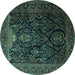 Round Machine Washable Persian Turquoise Traditional Area Rugs, wshtr1966turq