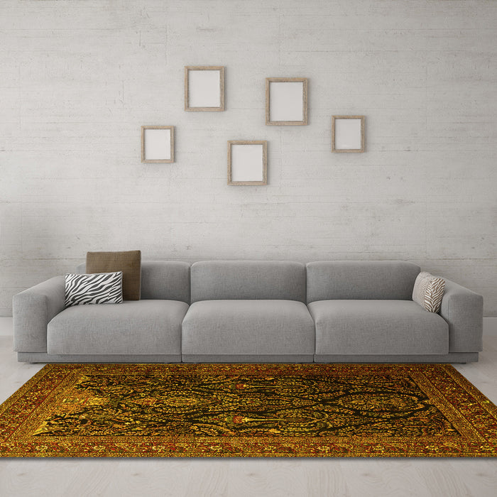 Machine Washable Persian Yellow Traditional Rug in a Living Room, wshtr1966yw
