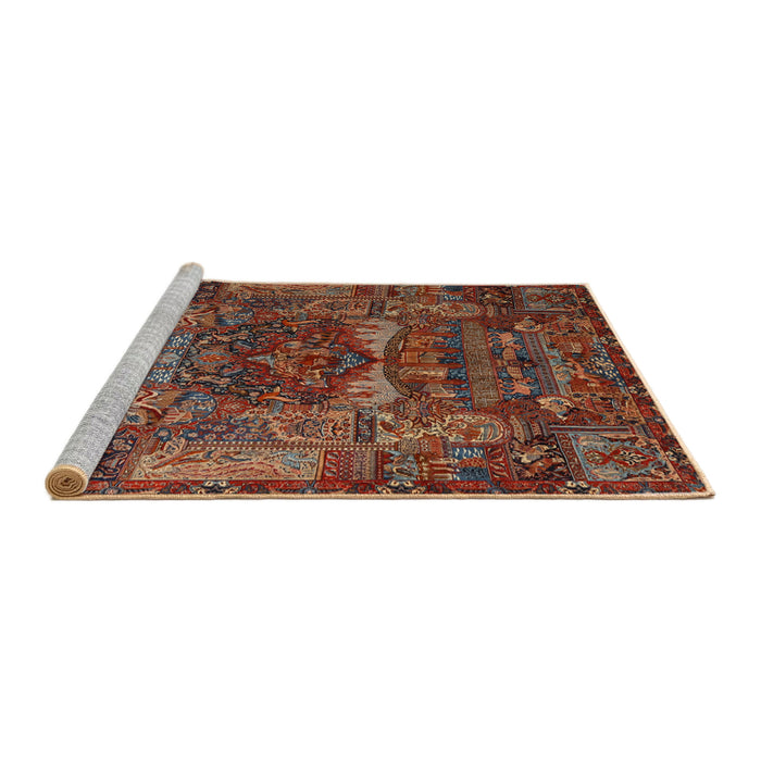 Sideview of Machine Washable Traditional Saffron Red Rug, wshtr1967