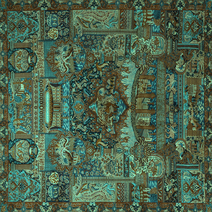 Square Machine Washable Animal Turquoise Traditional Area Rugs, wshtr1967turq