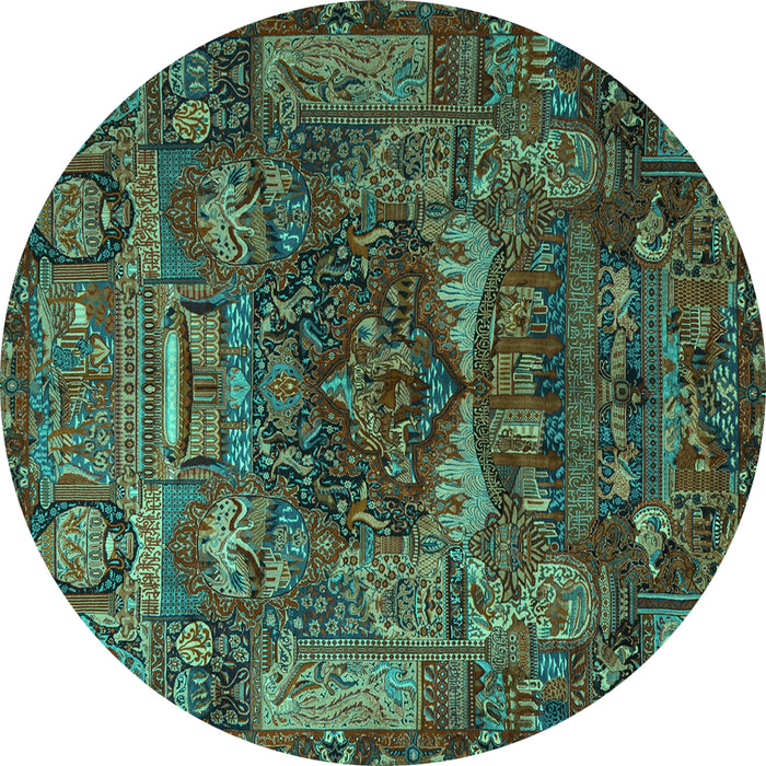 Round Animal Turquoise Traditional Rug, tr1967turq