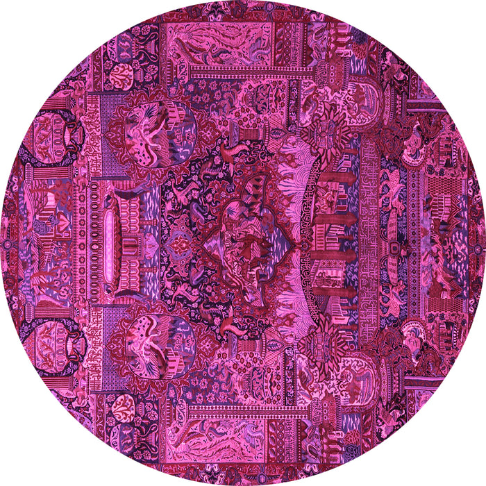 Round Machine Washable Animal Pink Traditional Rug, wshtr1967pnk