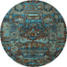 Round Machine Washable Animal Light Blue Traditional Rug, wshtr1967lblu