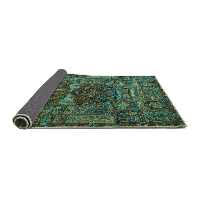 Sideview of Animal Turquoise Traditional Rug, tr1967turq