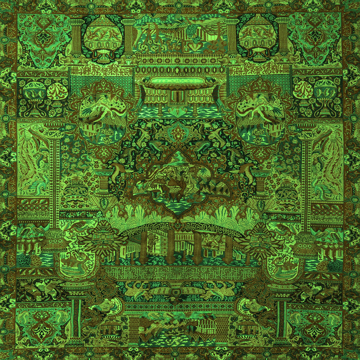 Serging Thickness of Animal Green Traditional Rug, tr1967grn