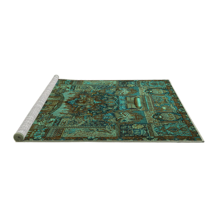Sideview of Machine Washable Animal Turquoise Traditional Area Rugs, wshtr1967turq