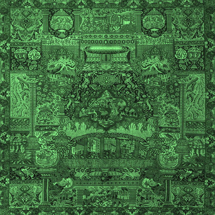 Square Animal Emerald Green Traditional Rug, tr1967emgrn
