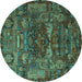 Round Machine Washable Animal Turquoise Traditional Area Rugs, wshtr1967turq