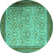 Round Machine Washable Persian Turquoise Traditional Area Rugs, wshtr1968turq