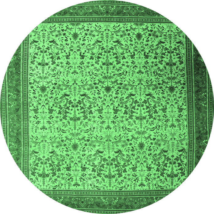 Round Machine Washable Persian Emerald Green Traditional Area Rugs, wshtr1968emgrn
