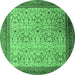 Round Machine Washable Persian Emerald Green Traditional Area Rugs, wshtr1968emgrn