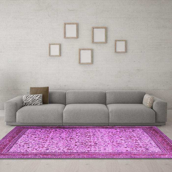 Machine Washable Persian Purple Traditional Area Rugs in a Living Room, wshtr1968pur