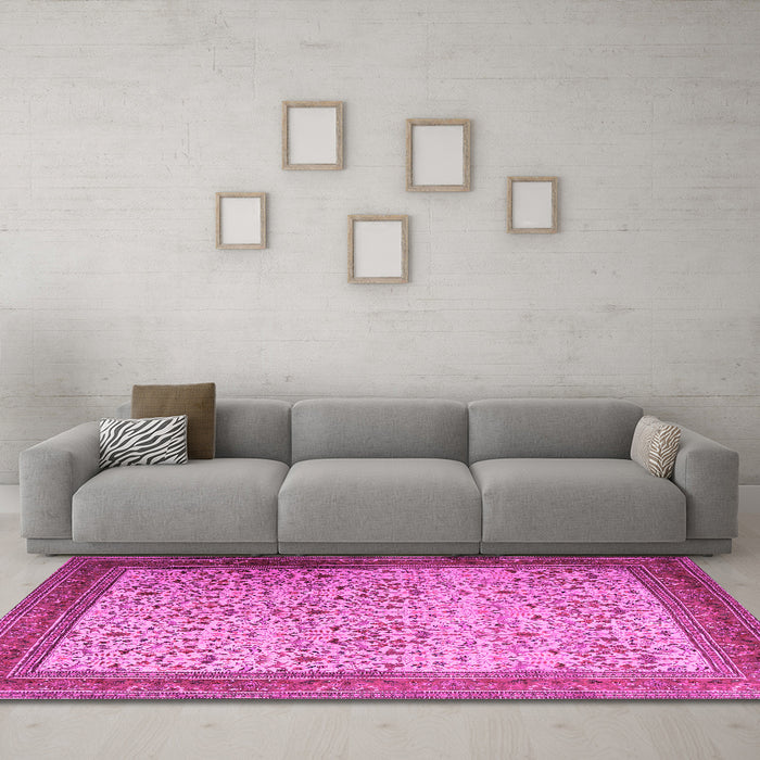 Machine Washable Persian Pink Traditional Rug in a Living Room, wshtr1968pnk