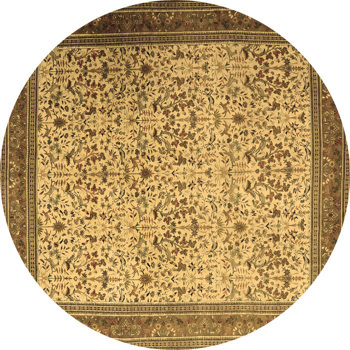 Round Machine Washable Persian Brown Traditional Rug, wshtr1968brn