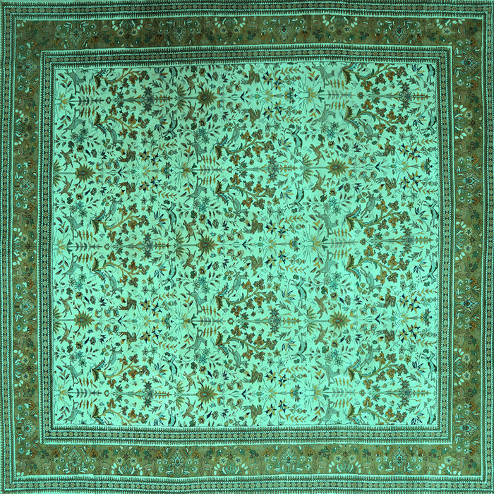 Square Machine Washable Persian Turquoise Traditional Area Rugs, wshtr1968turq