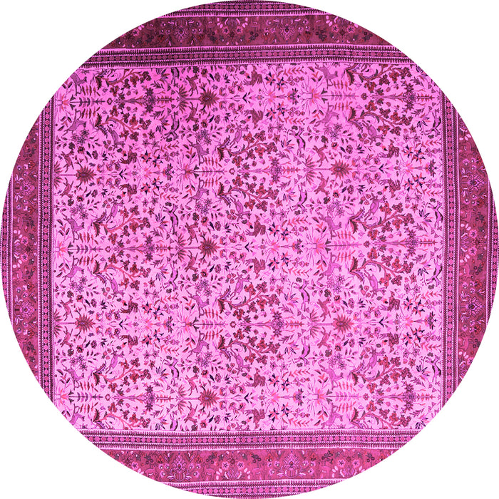 Round Machine Washable Persian Pink Traditional Rug, wshtr1968pnk