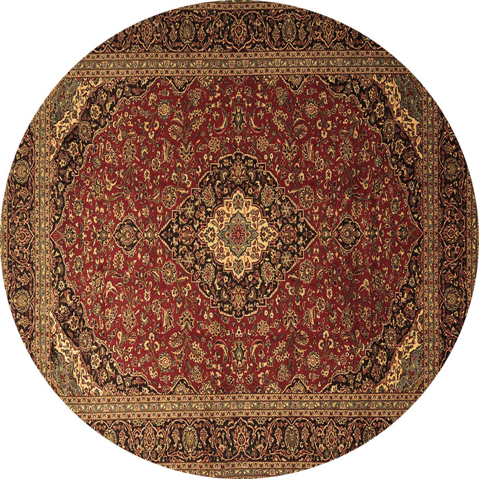 Round Machine Washable Medallion Brown Traditional Rug, wshtr1969brn