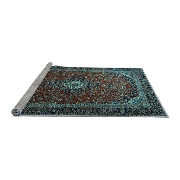 Sideview of Machine Washable Medallion Light Blue Traditional Rug, wshtr1969lblu