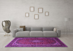 Machine Washable Medallion Purple Traditional Area Rugs in a Living Room, wshtr1969pur