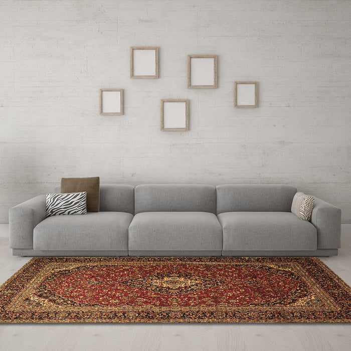 Machine Washable Medallion Brown Traditional Rug in a Living Room,, wshtr1969brn