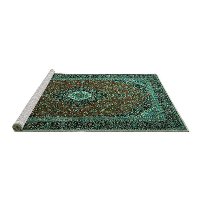 Sideview of Machine Washable Medallion Turquoise Traditional Area Rugs, wshtr1969turq