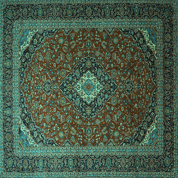 Square Machine Washable Medallion Turquoise Traditional Area Rugs, wshtr1969turq